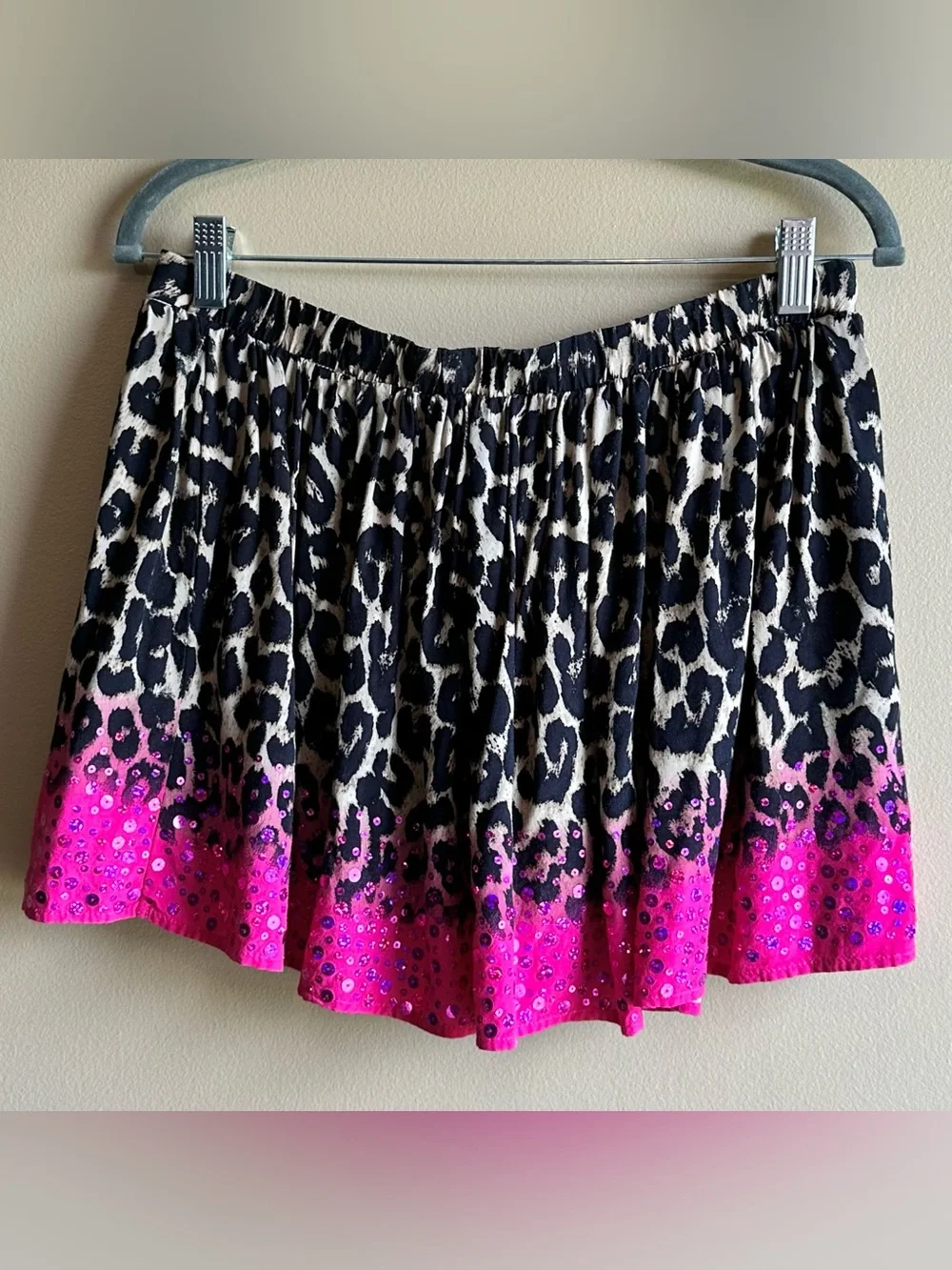 Justice Girls Skort Short Leopard Print Hot Pink Sparkly Ombre Skirt Size 18